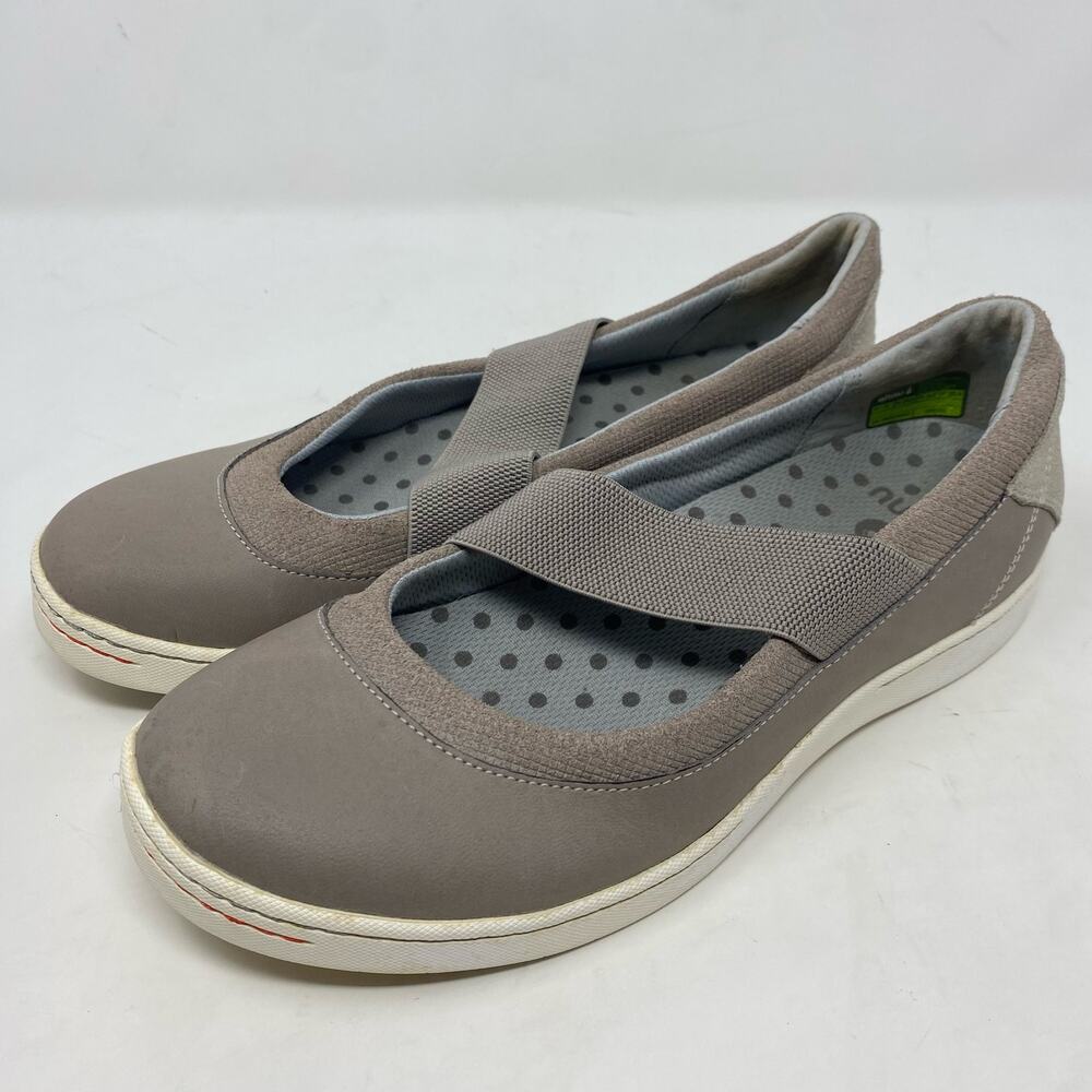 Ahnu Tan Taupe Loafer Elastic Mary Jane Strap Leather Suede Womens Size 8